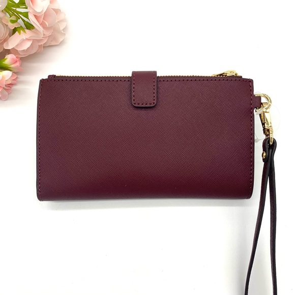 Michael Kors Saffiano Leather Set Double Zip Wristlet/ Merlot - Picture 2 of 13